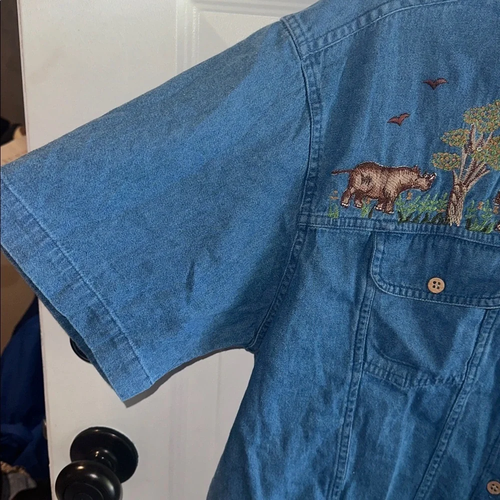 Vintage Blue Denim Safari Embroidered Blouse - Picture 3 of 5